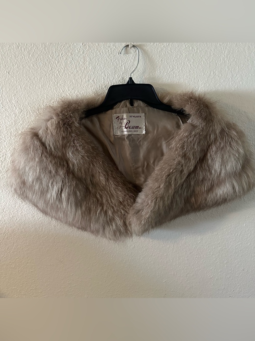 Vintage Fox Fur Collar Shawl - Taupe